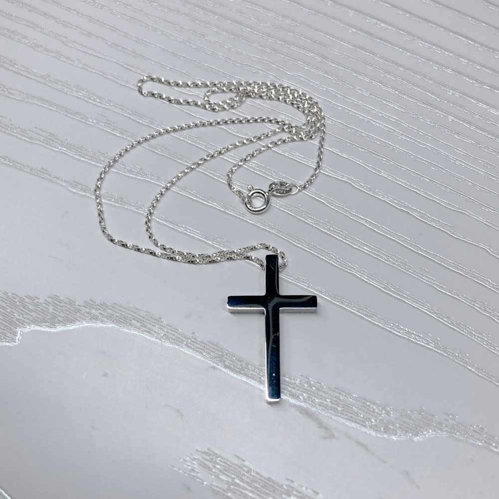 🤩 Dainty 925 Sterling Silver Italy Chain with Stainless Steel Cross Pendant